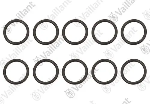 Vaillant O-Ringe in schwarzer Farbe, angeordnet in zwei Reihen, insgesamt zehn Stück, geeignet für verschiedene Anwendungen.